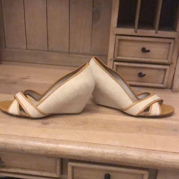 Elizabeth & James Prim Canvas Wedges Peep Toe Leather 8.5 - Picture 5 of 9